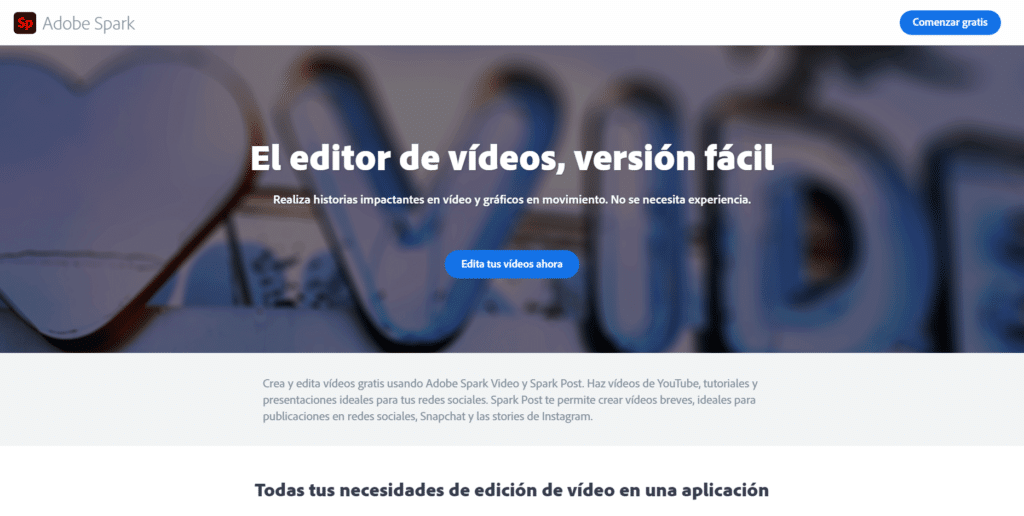 adobe spark - mejor editor de video online gratis