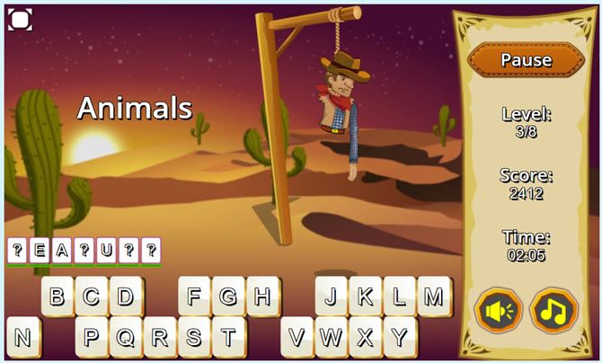 Wild West Hangman - mejores juegos de palabras en ingles online