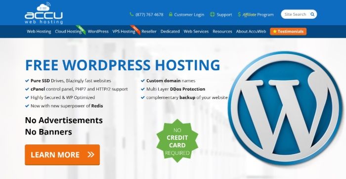 Alojamiento gratuito de WordPress - AccuWeb Hosting