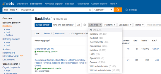 Filtrar backlinks con Ahrefs