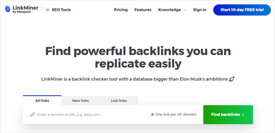 La herramienta de backlinks LinkMiner