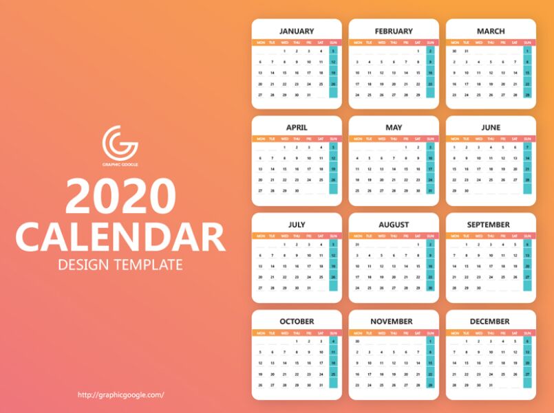 Plantilla de diseño de calendario 2020 gratuita