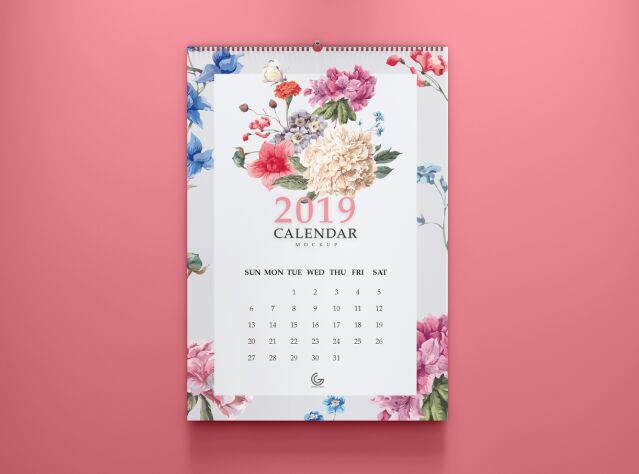 Calendario gratuito 2019 Mockup PSD para Presentation-min
