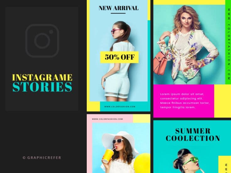 Descarga gratuita Coloridas historias de Instagram Plantilla PSD