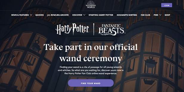 Sitio web de Wizardingworld