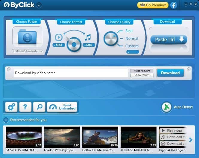 Interfaz de ByClick Downloader.