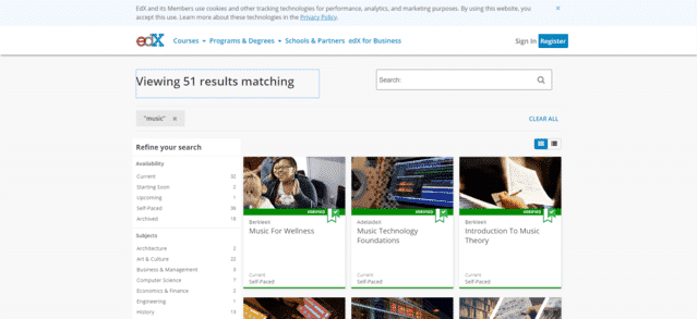 edX Aprende lecciones de música en línea