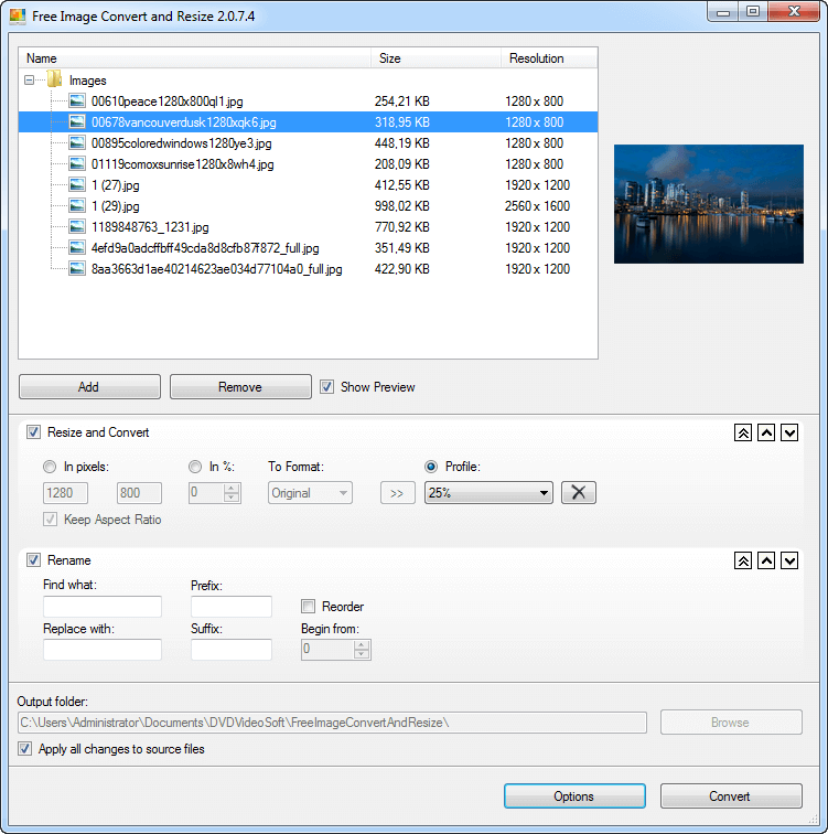 Conversión y cambio de tamaño de imágenes gratuitas de DVDVideoSoft