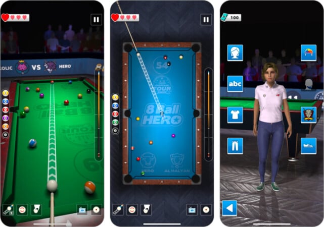 Juego de billar 8 Ball Hero para iPhone y iPad