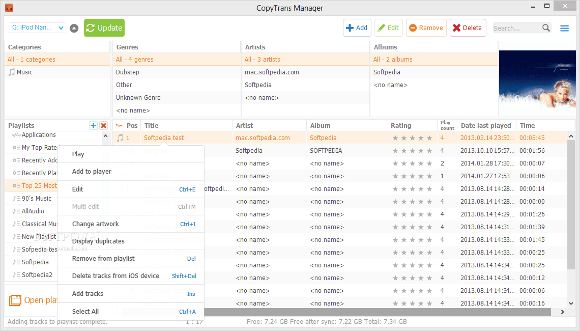 #3 Mejor transferencia gratuita de iPod para PC con Windows - CopyTrans Manager
