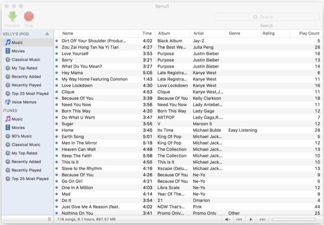 #4 Mejor transferencia gratuita de iPod para Mac - Senuti