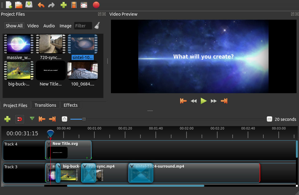 Interfaz del buen software de edición de vídeo gratuito Openshot