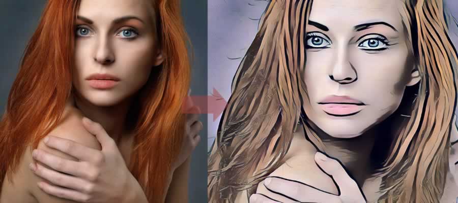 pho.to - Ejemplo de conversión de foto de mujer en dibujo animado