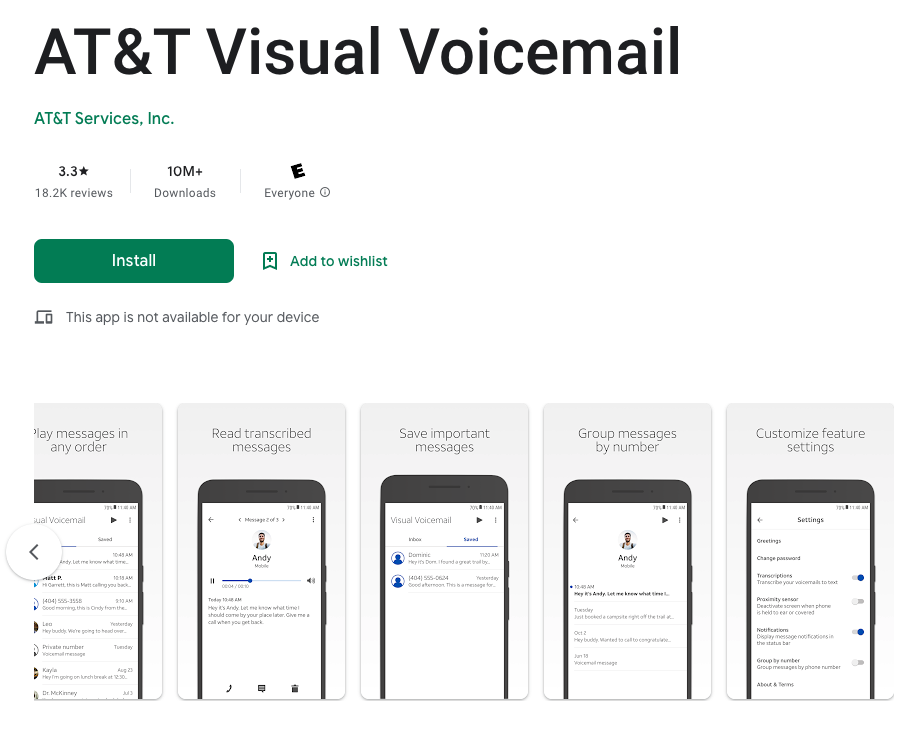 AT&T Buzón de voz visual - Google Play Page