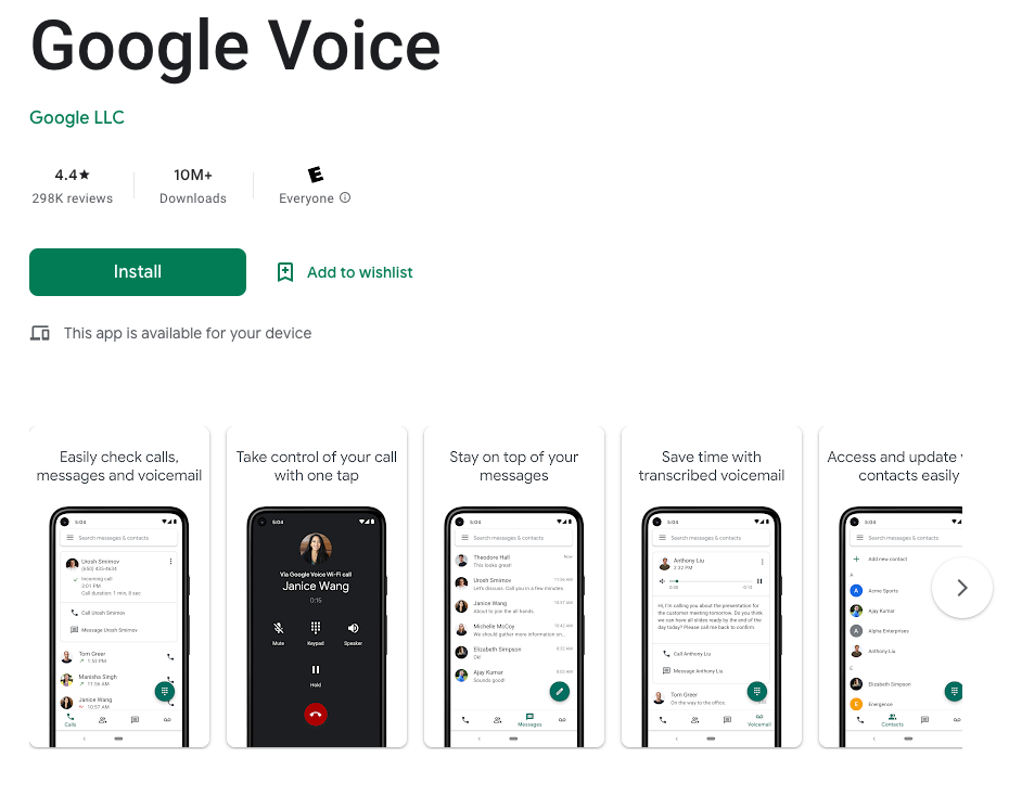 Google Voice - Página de Google Play