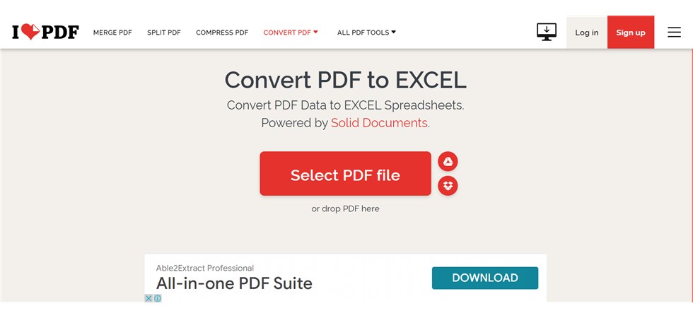 Conversor PDF a Excel en línea iLovePDF