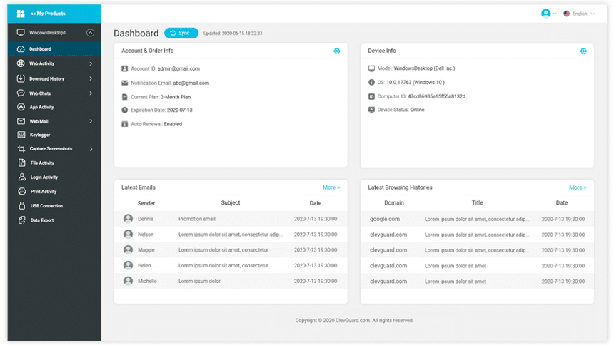 Una vista de Monivisor, el software de monitorización de ClevGuard