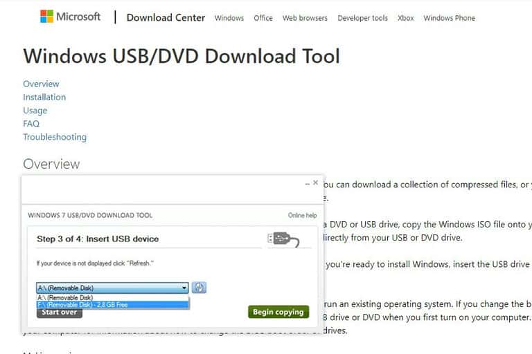 Herramienta USB-DVD de Windows
